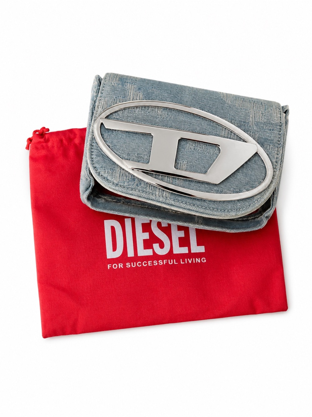 Diesel Light Blue Denim Card & Key Holder with Silver Logo